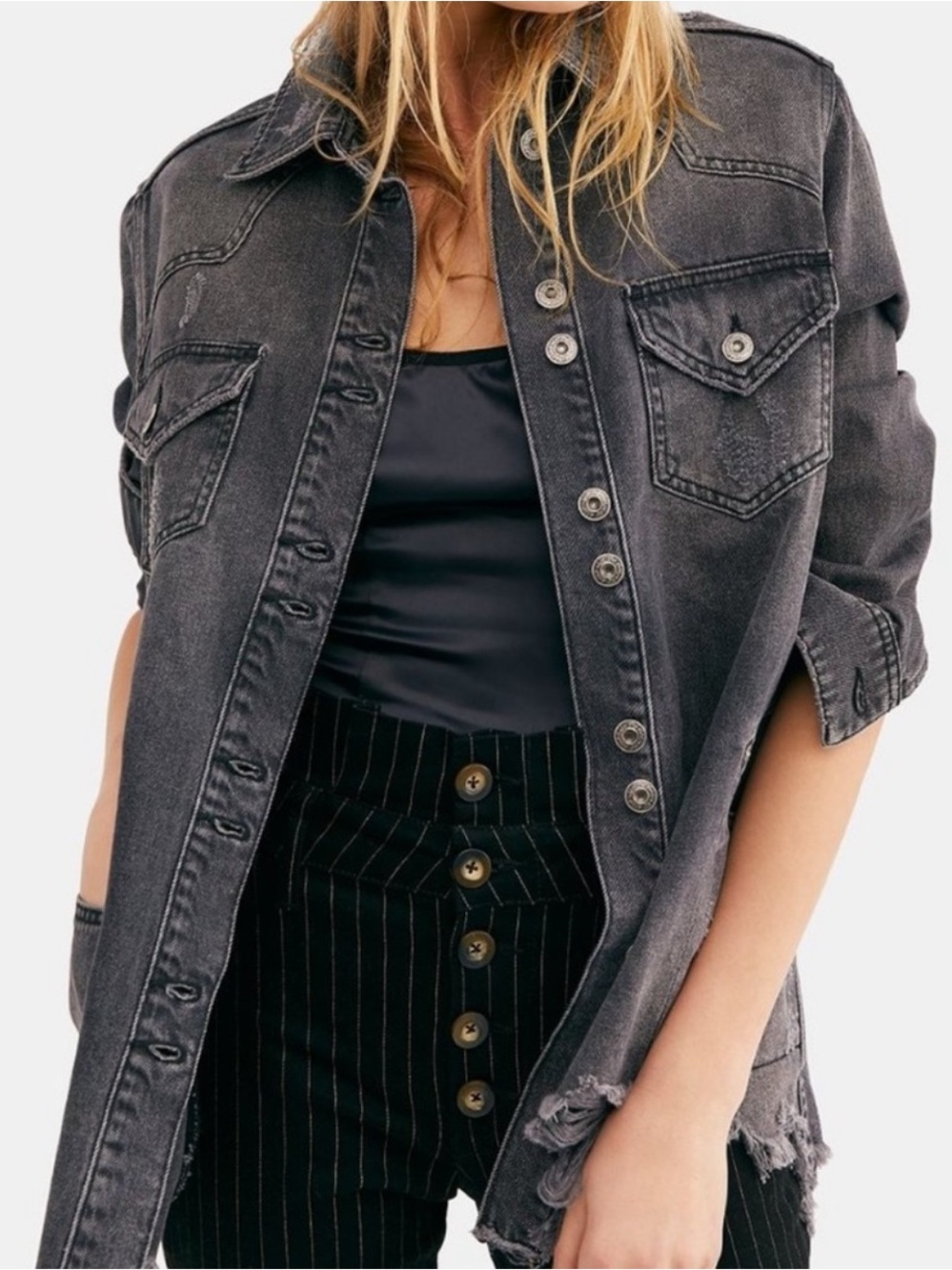 Free People Moon Dust Denim Jacket Oversized Size XS